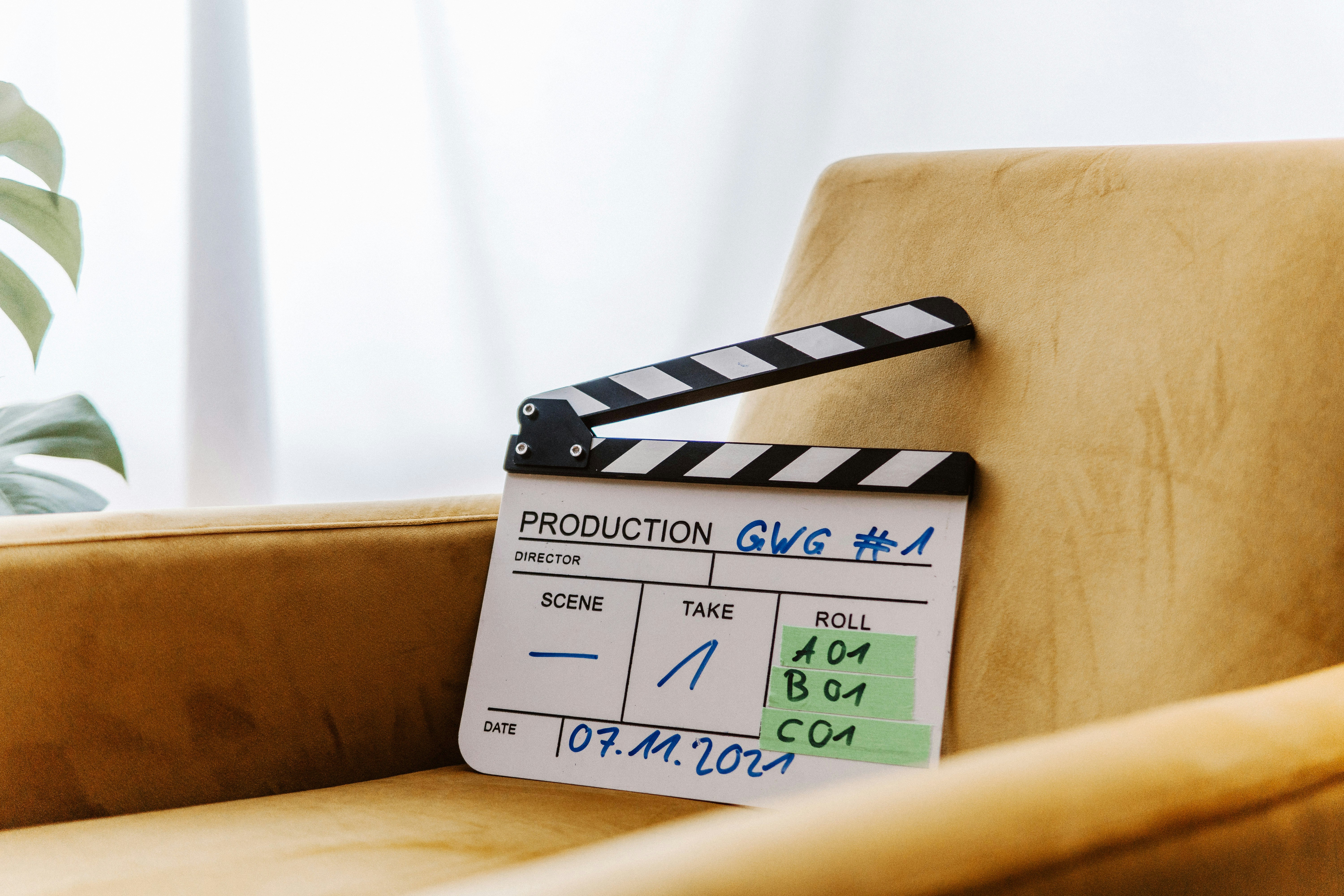 Film production slate on set